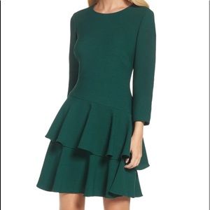 Eliza J Tiered Ruffle Knit Dress, Size 4, Green